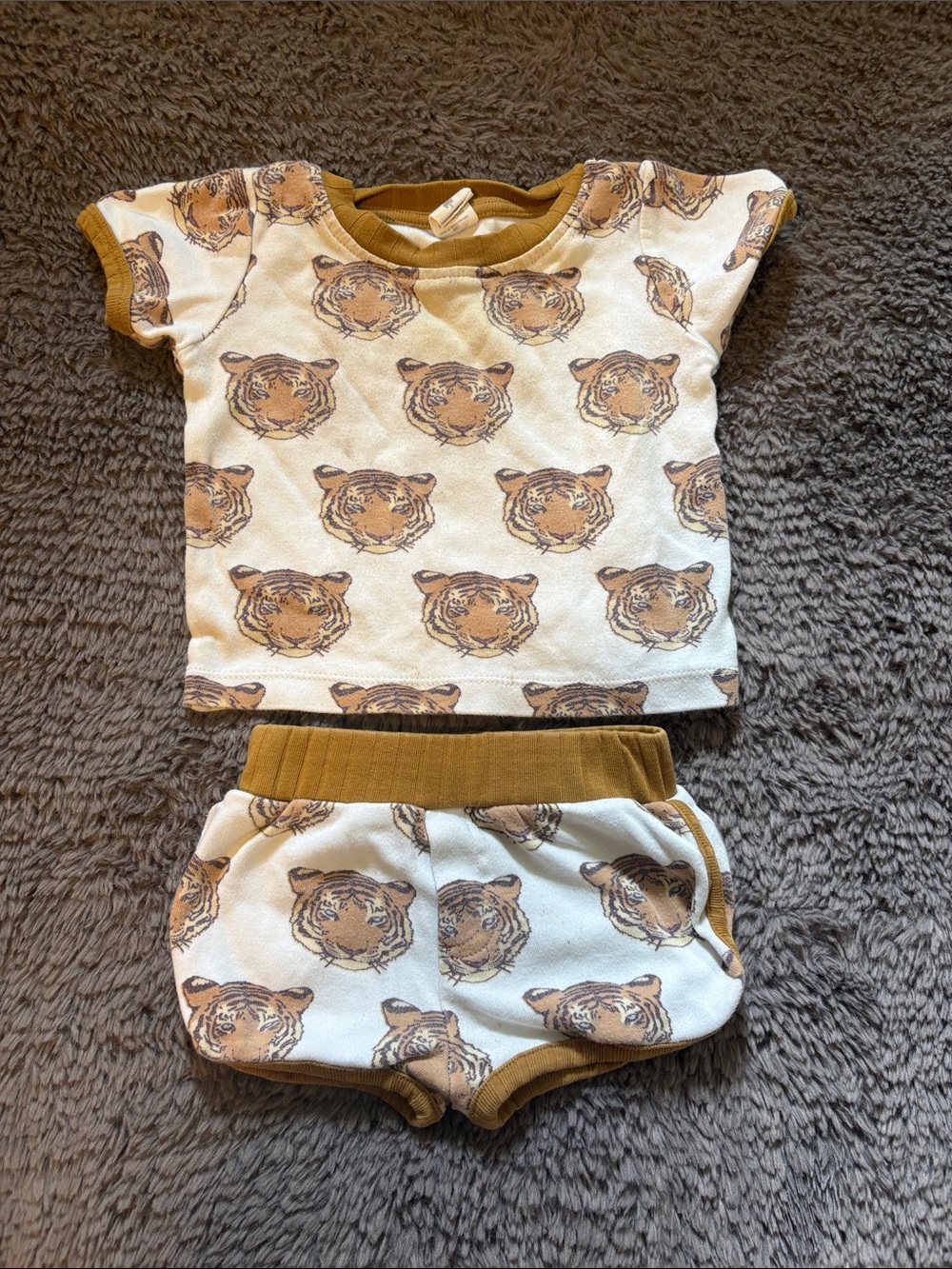 kate quinn White Tiger Print Short Set with Mustard Trim